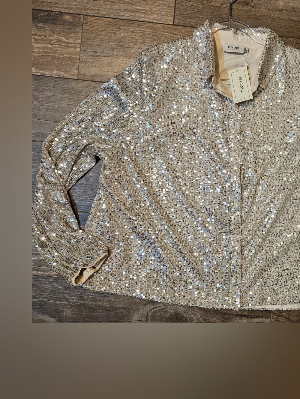 FLOUNCE Gold Sequin Zip-Front Pullover